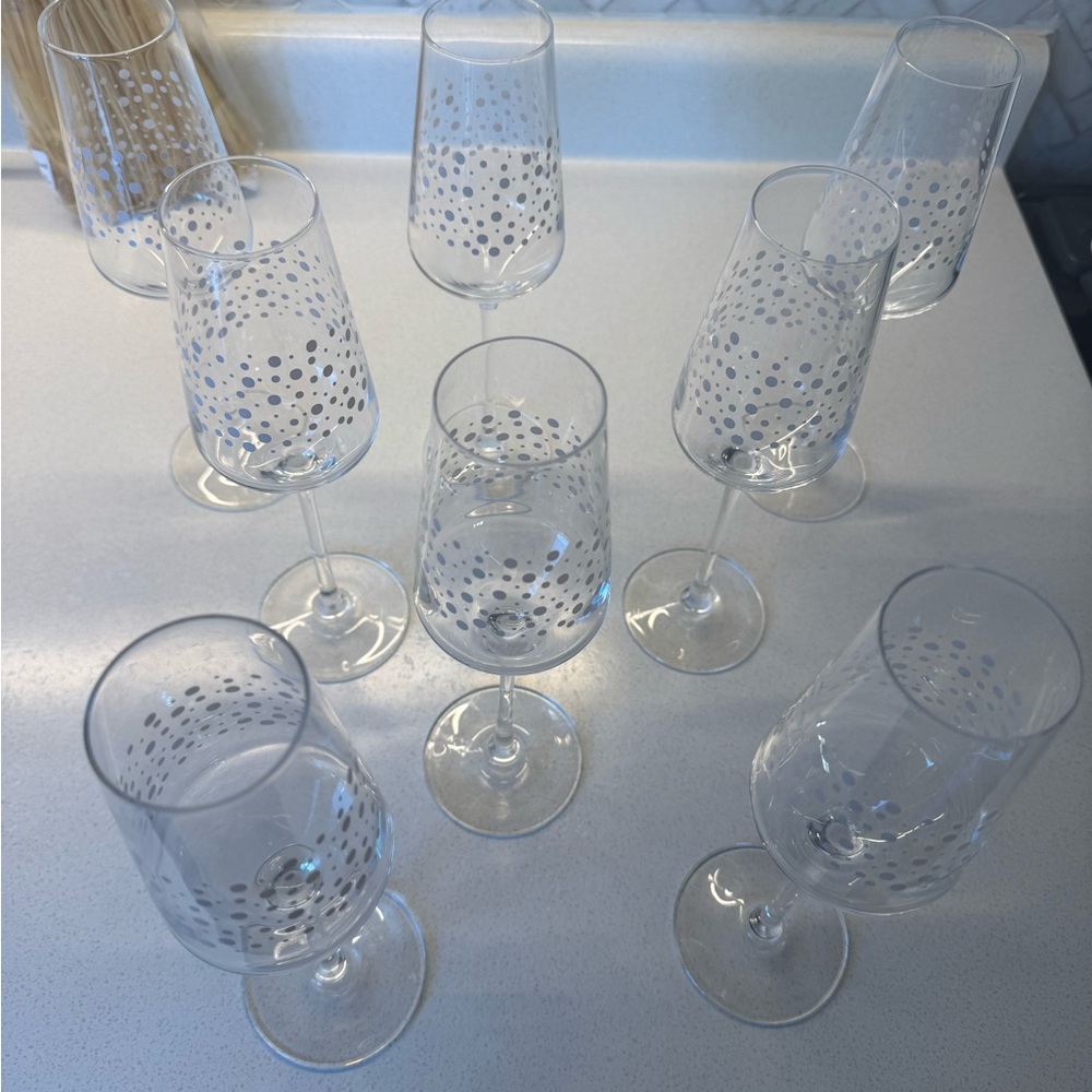 IKEA Clear Glasses with Silver Polka Dots